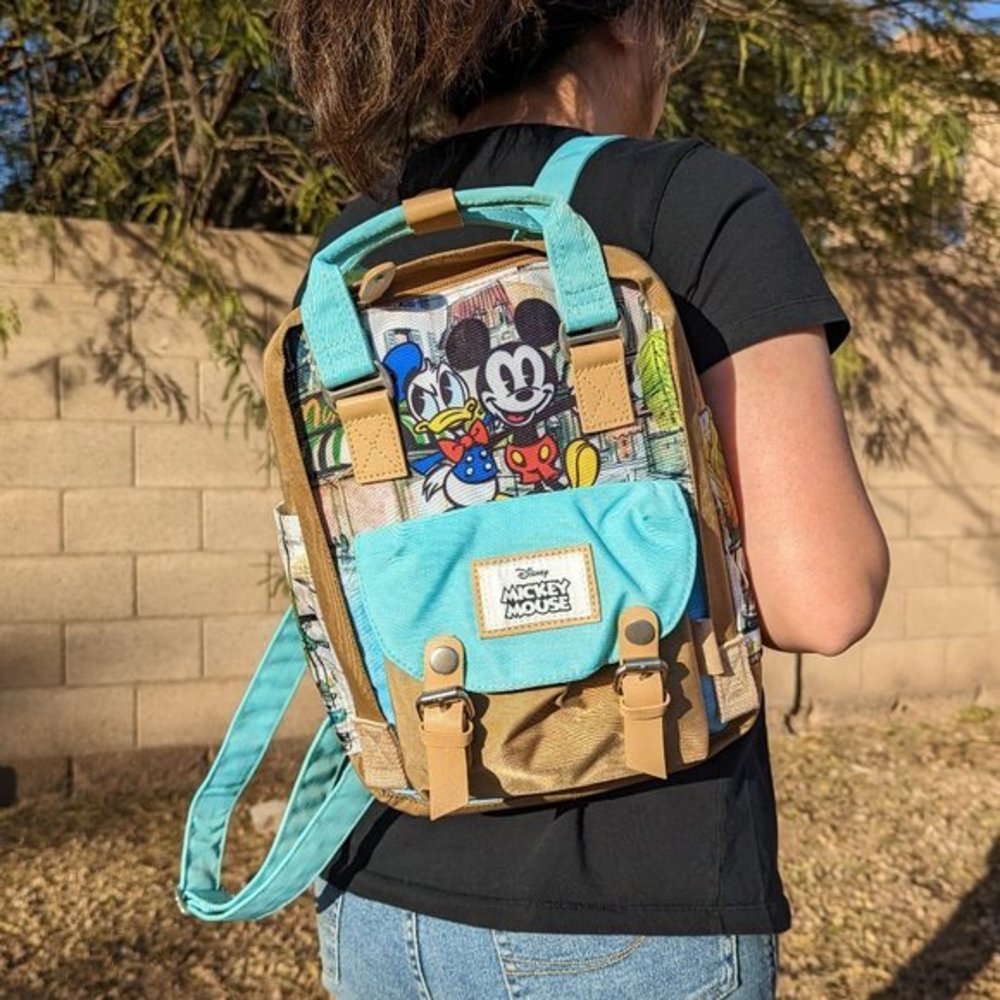 Disney Mickey Mouse & Donald Duck 12" Nylon Backpack In Teal & Brown - Picture 4 of 12